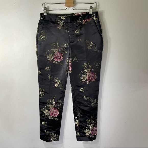 Zara Pants Silk Kimono Asian Floral Black Pink Size S Ankle Trousers - Picture 3 of 15